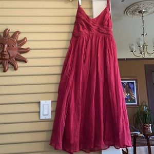ZARA RED POLKA DOTS SILK CHIFFON HALTER DRESS M